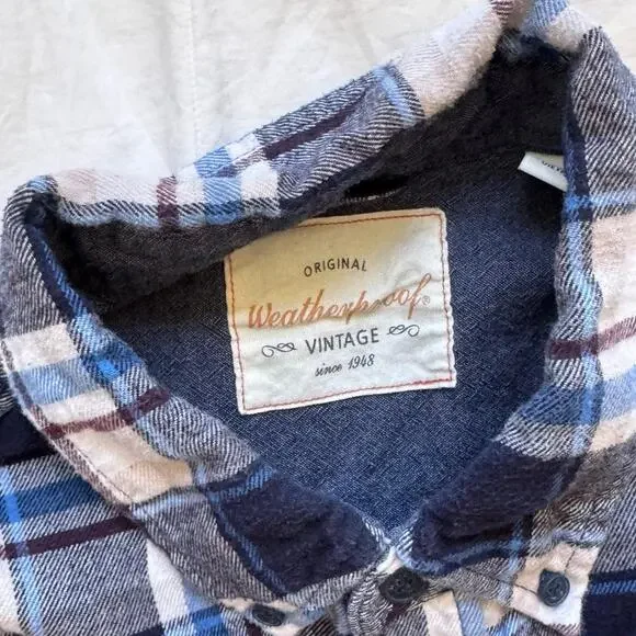 weatherproof vintage blue white plaid flannel shirt collared long sleeve cotton - Picture 5 of 8